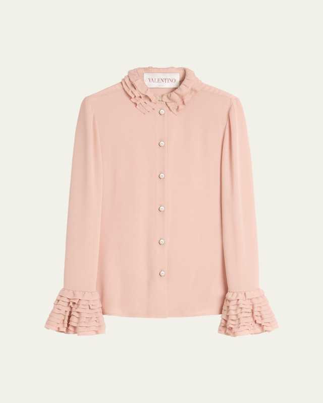 Tiered Ruffle Button Down Blouse